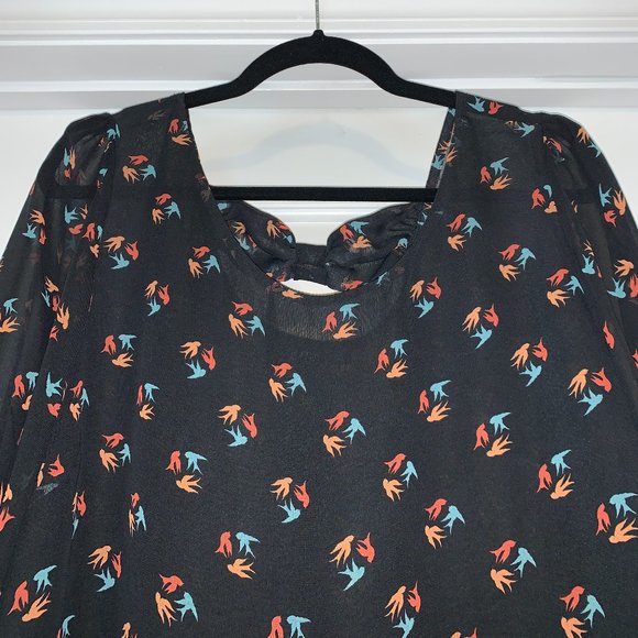 Gently Worn a.n.a Scooped Neck Semi Sheer Dark Blue Bird Print Blouse - Picture 3 of 8